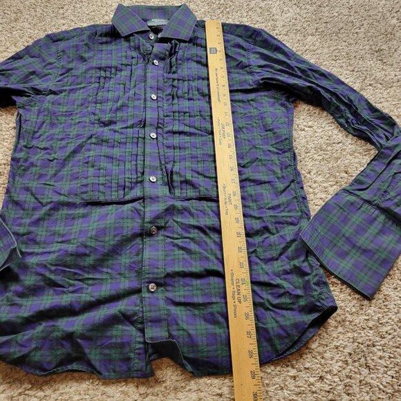 Bonobos Shirt Mens 16.5 35 Blue Green Slim Fit French Cuff Button Down Plaid - Picture 5 of 7